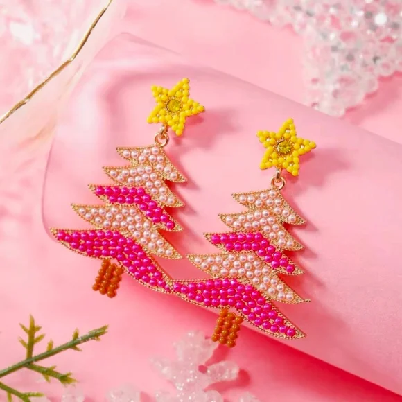 Earrings - Festive Pink and Orange Beaded & Jewel - Picture 3 of 3